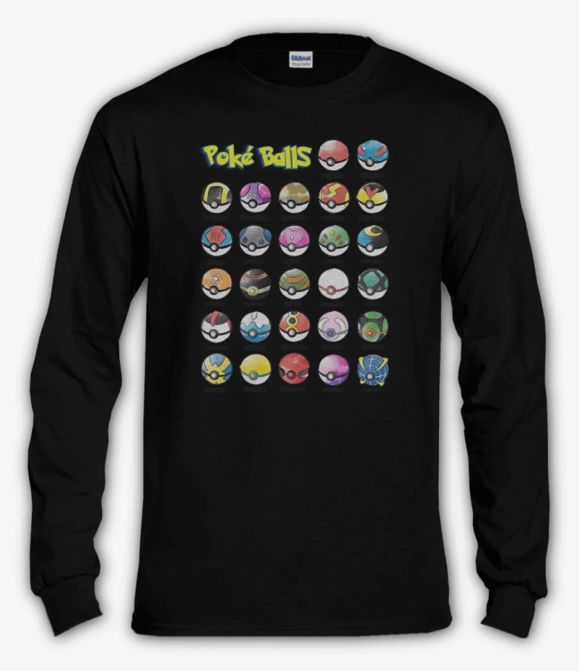 Polera manga larga Negro de Pokeballs