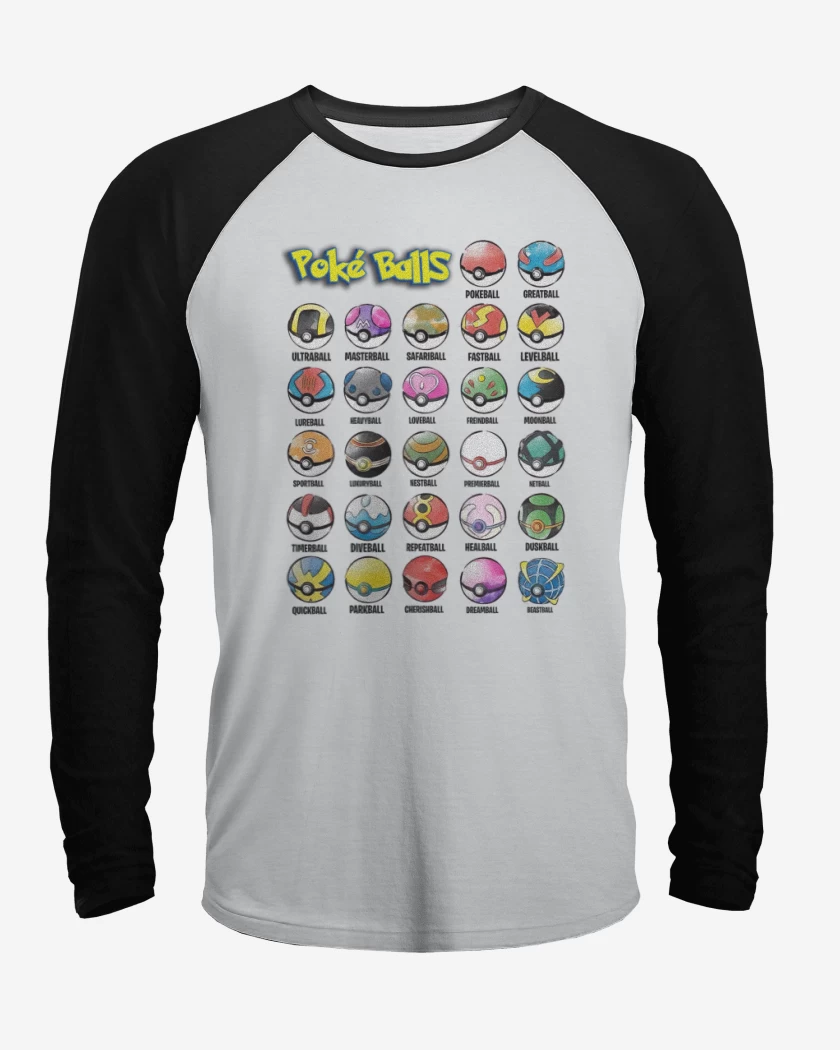 Polera Raglan Blanco / Negro de Pokeballs
