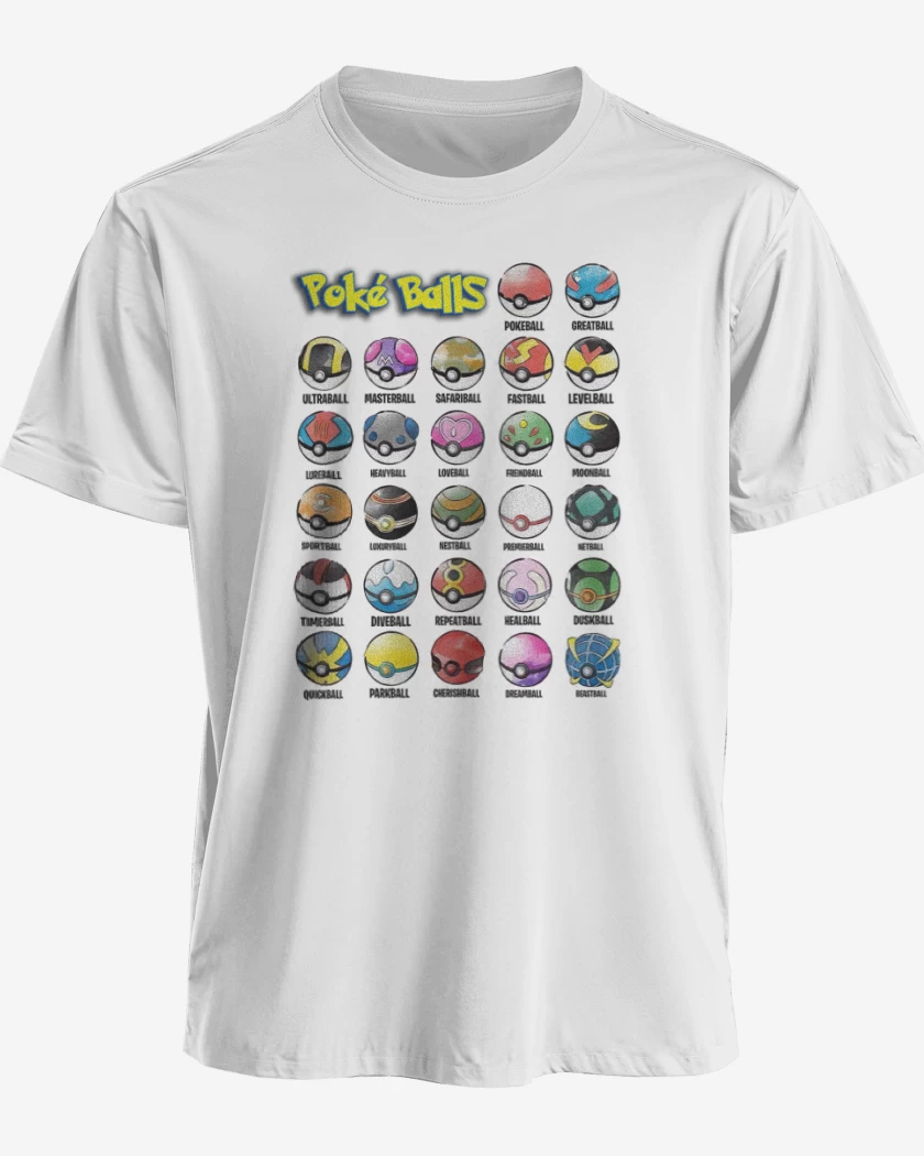 Polera premium Blanco de Pokeballs