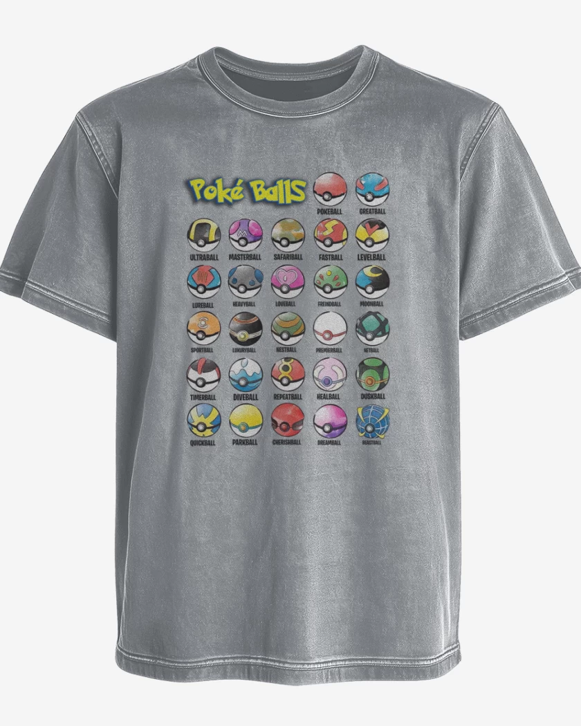Polera desgastada Gris Melange de Pokeballs