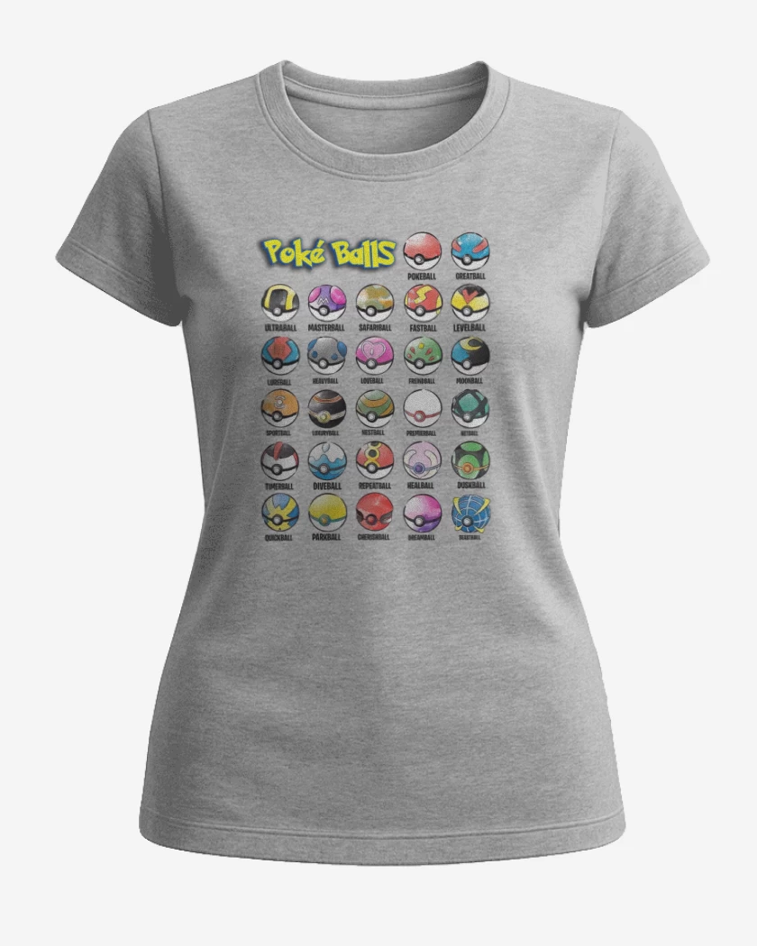 Polera de Mujer Gris Melange de Pokeballs