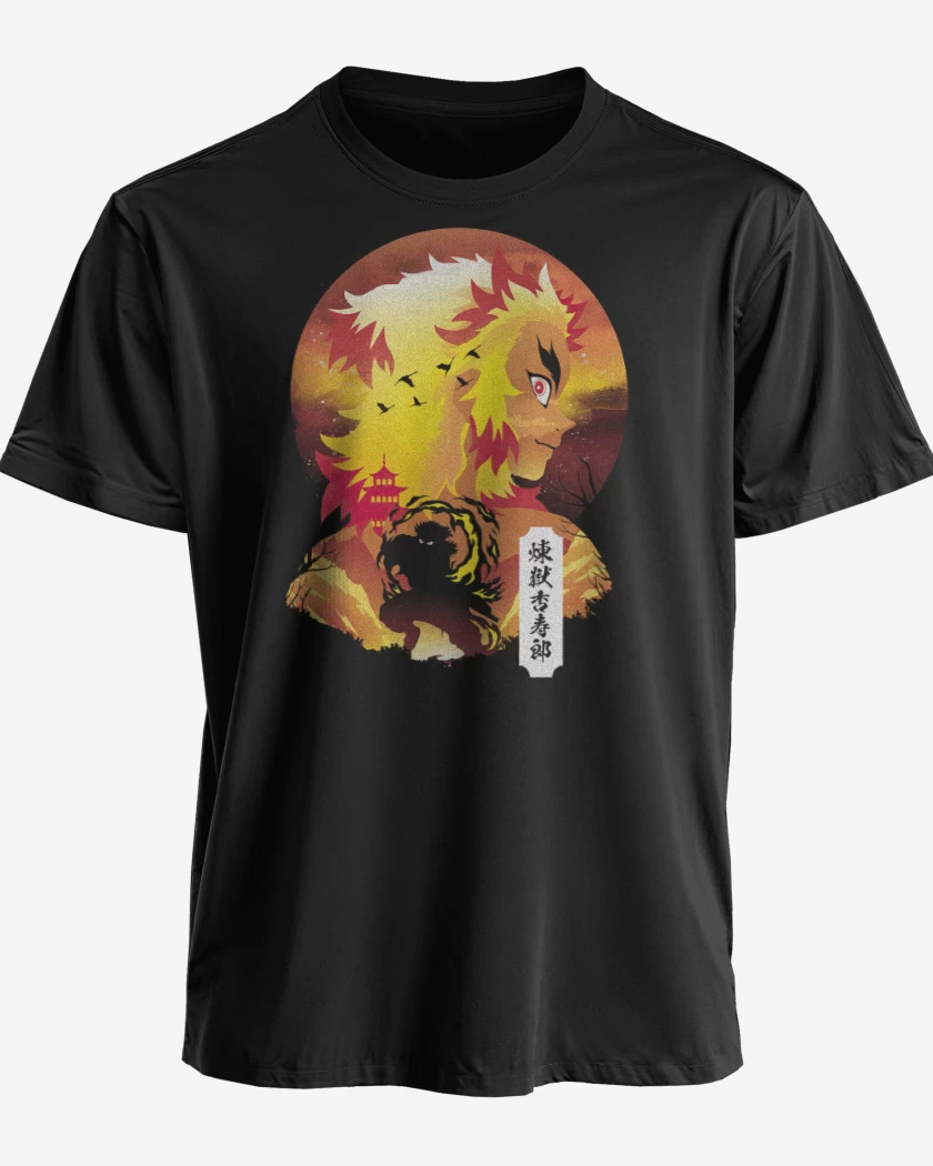 Polera premium Negro de Rengoku de Fuego