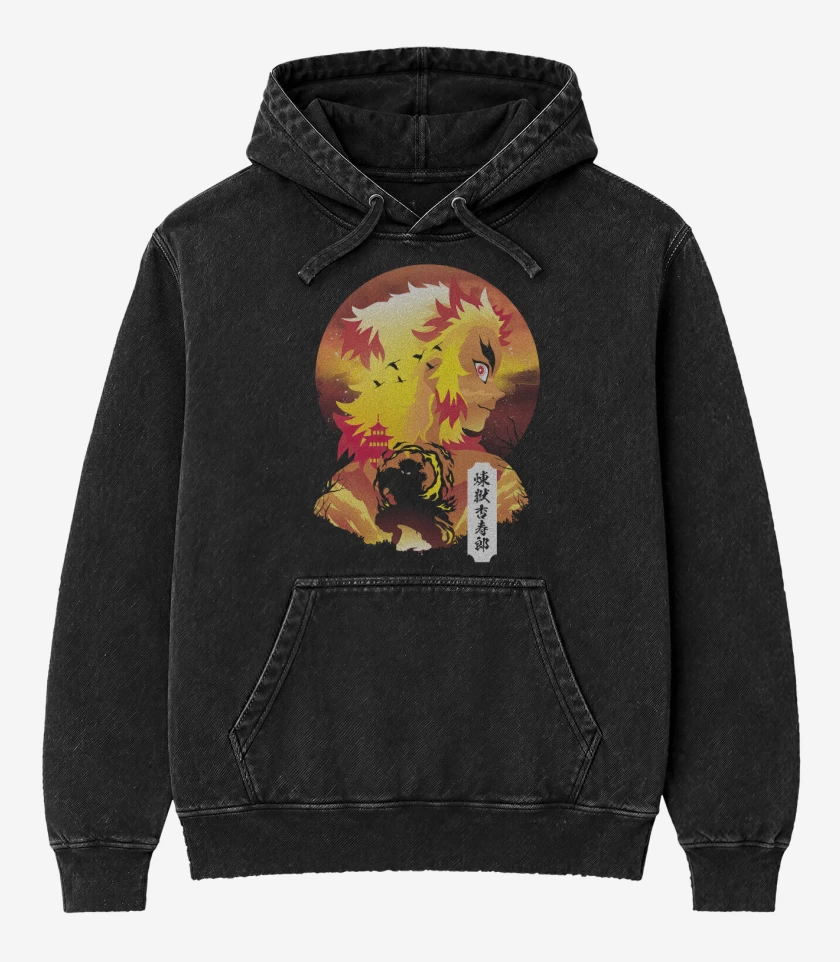 Poleron Canguro Acid Wash Rengoku de Fuego