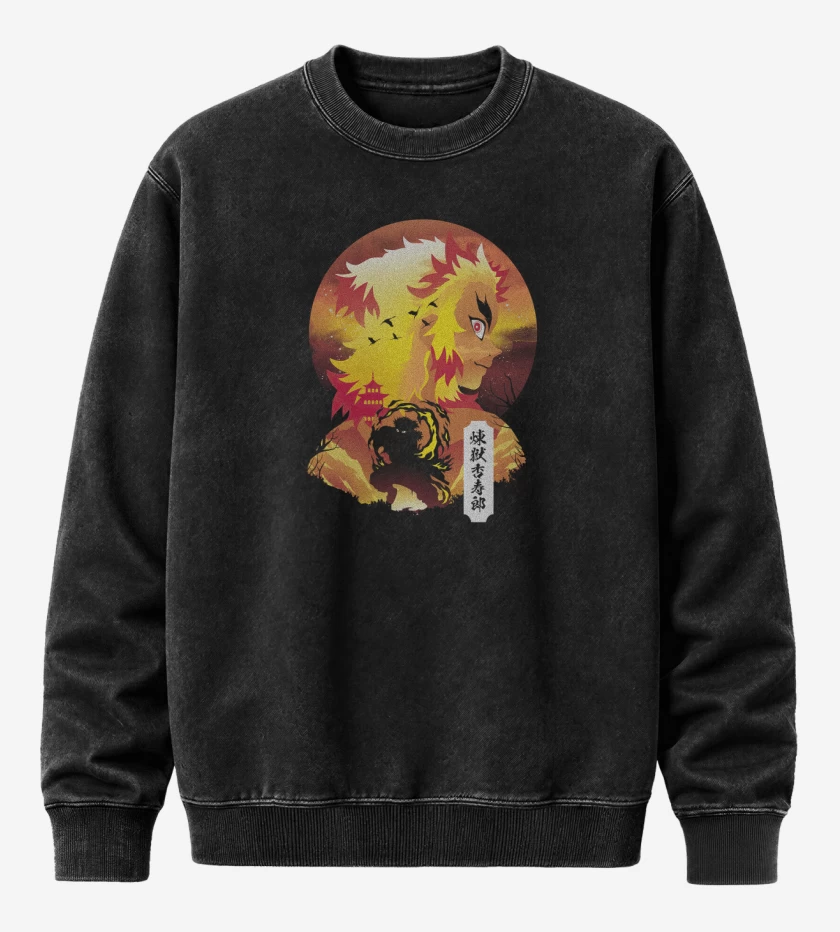 Poleron Polo Acid Wash Negro de Rengoku de Fuego