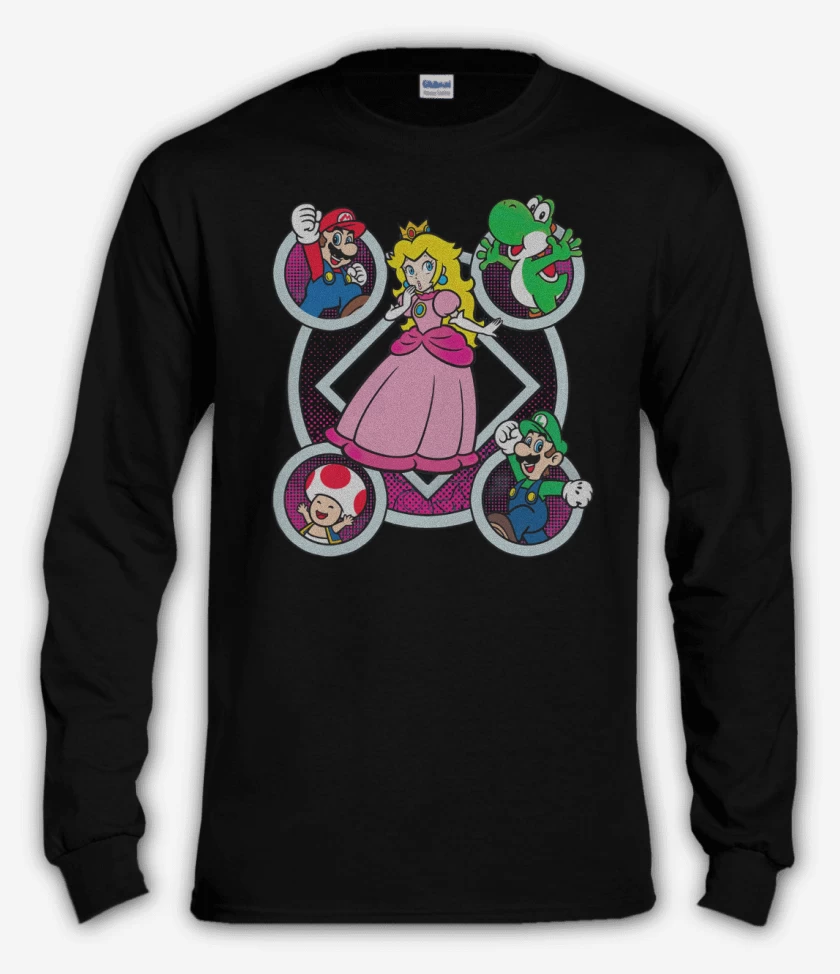 Polera manga larga Negro de Super bigote Durazno