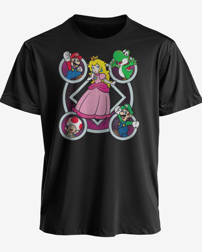 Polera premium Negro de Super bigote Durazno