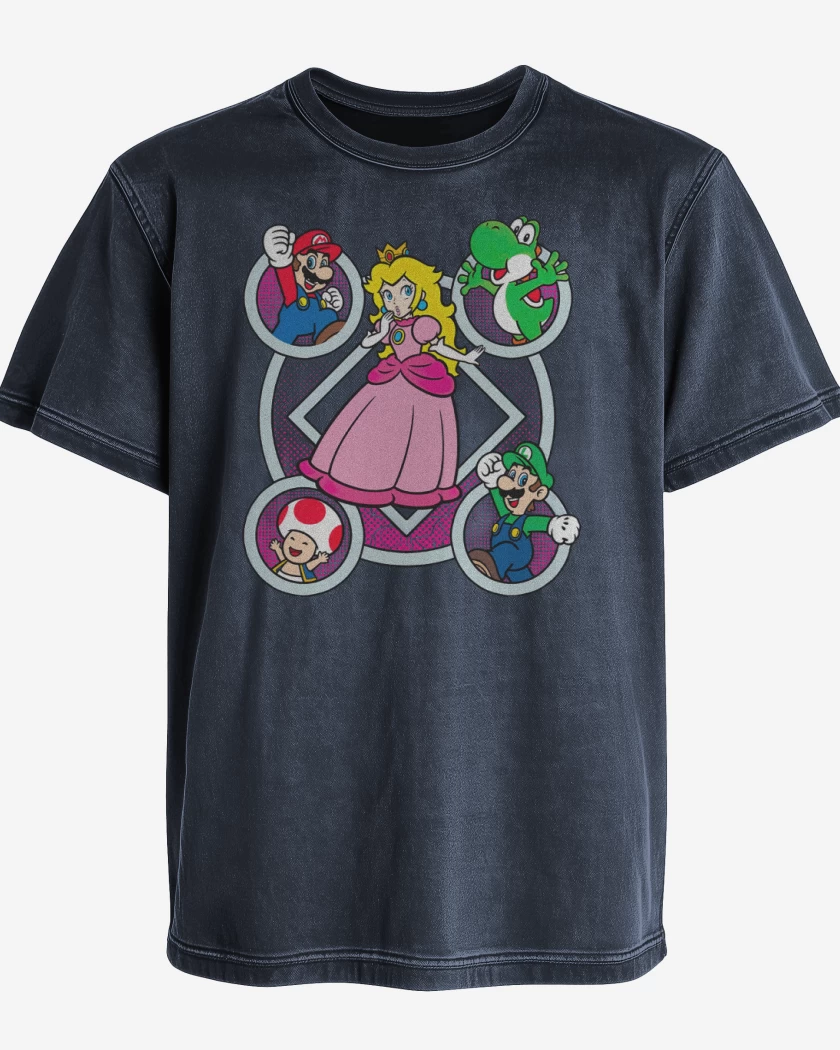 Polera desgastada Azul Marino de Super bigote Durazno