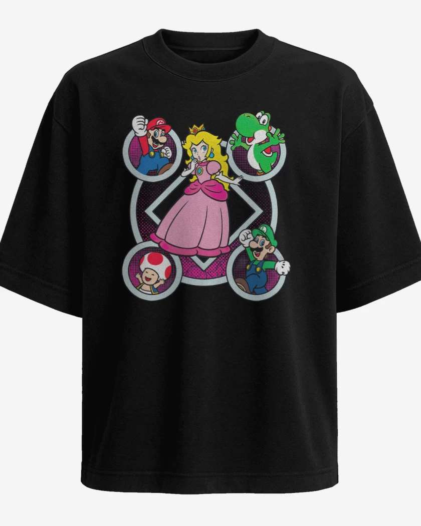 Polera Oversize Negro de Super bigote Durazno