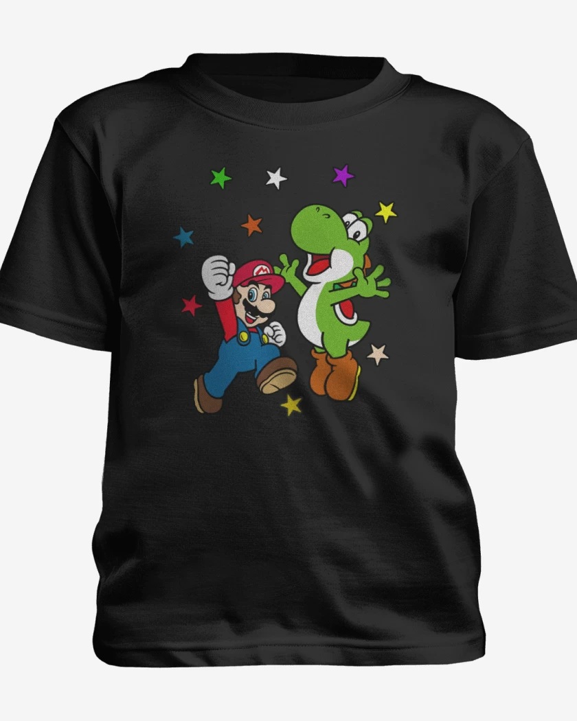 Polera de niño Negro de Super bigote y su dinosaurio