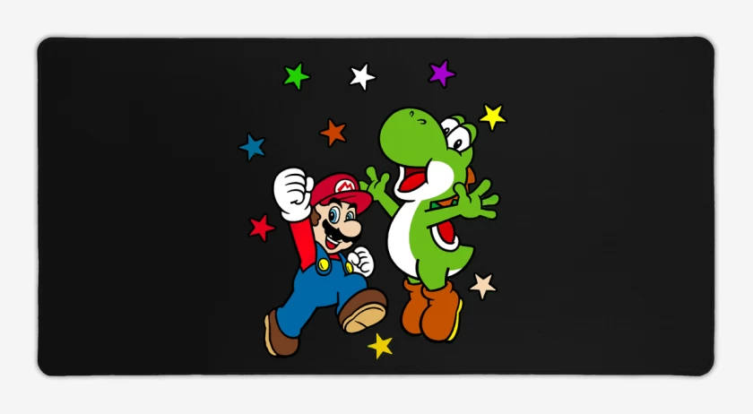 Mouse pad Gamer Negro de Super bigote y su dinosaurio
