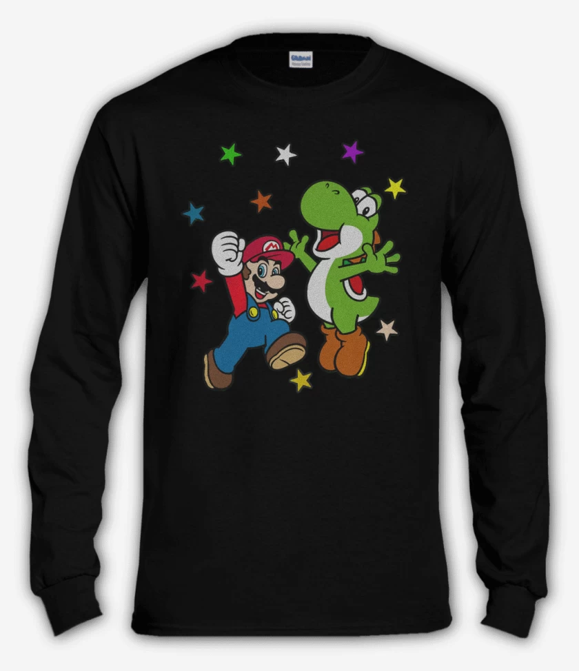 Polera manga larga Negro de Super bigote y su dinosaurio