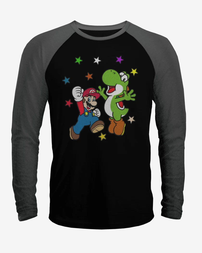 Polera Raglan Super bigote y su dinosaurio