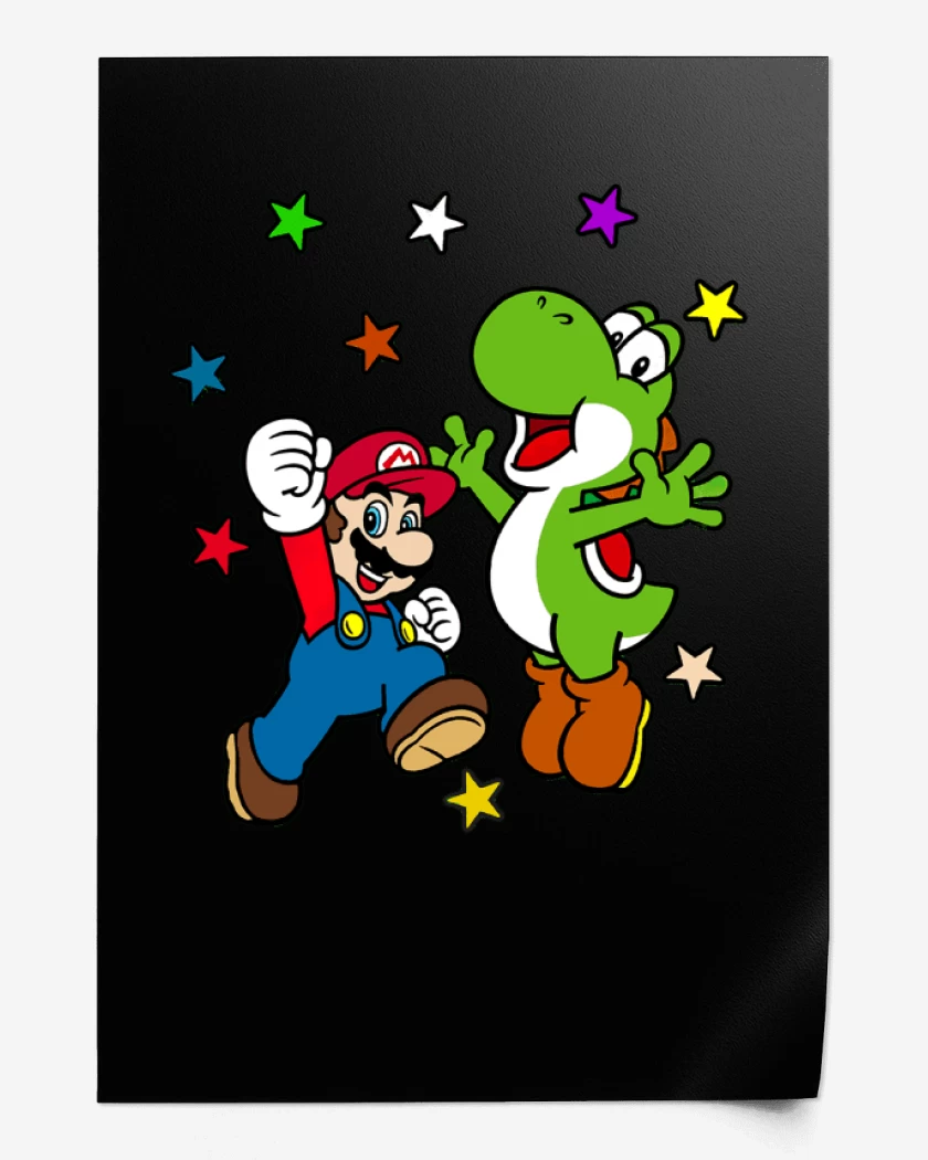 Print Negro de Super bigote y su dinosaurio