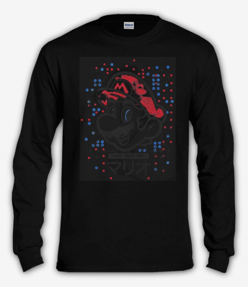 Polera manga larga Negro de Super bigote  light