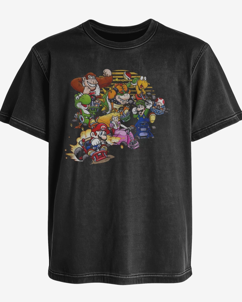 Polera desgastada Negro de Super bigote Auto