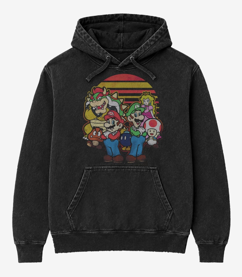 Poleron Canguro Acid Wash Negro de Super bigote panita