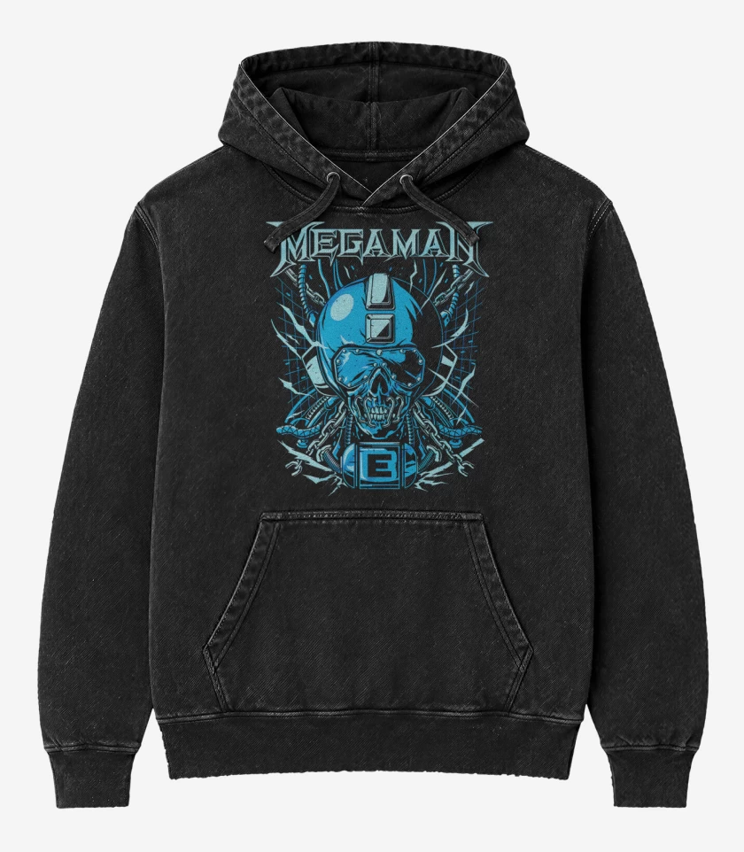 Poleron Canguro Acid Wash Negro de Megaman Megadeth