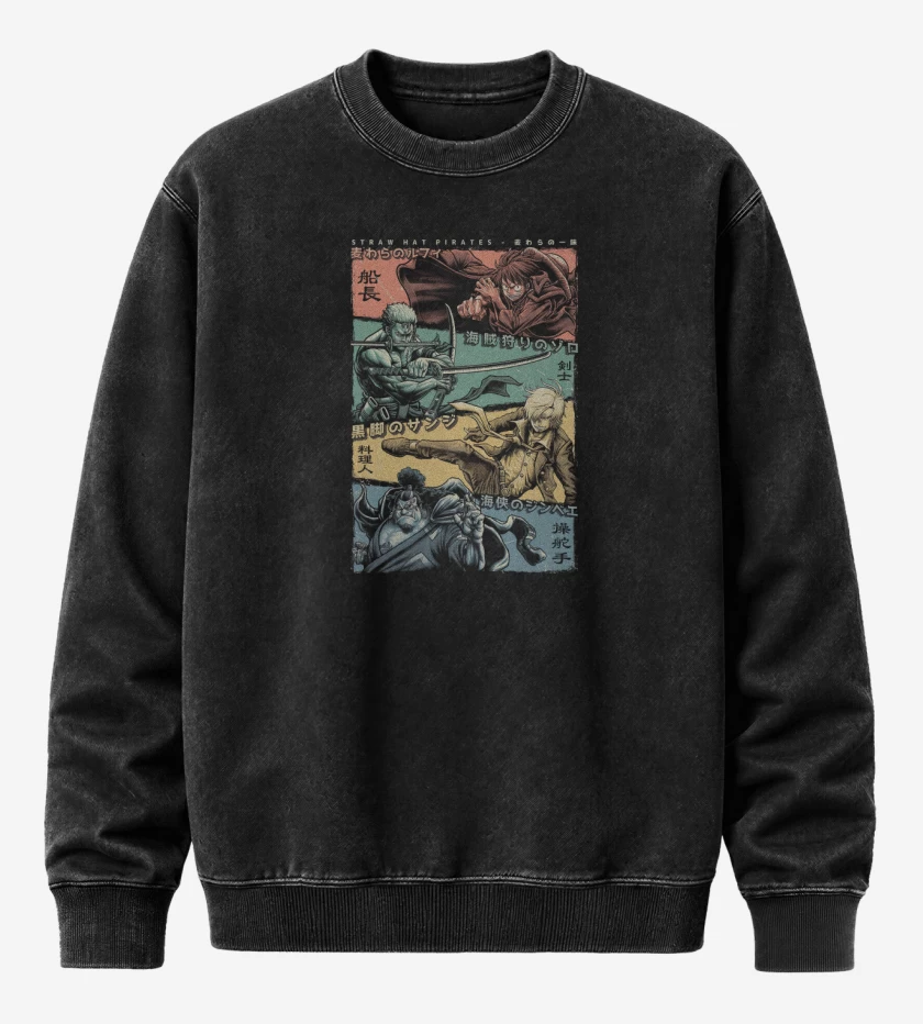 Poleron Polo Acid Wash Negro de Mugiwaras