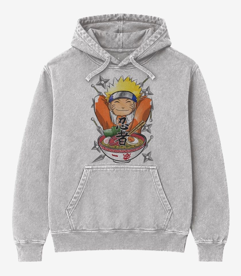 Poleron Canguro Acid Wash Gris Melange de Naruto ramen