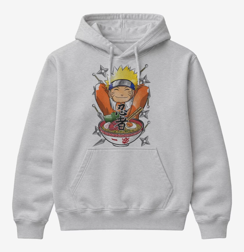 Poleron Canguro básico Gris Melange de Naruto ramen