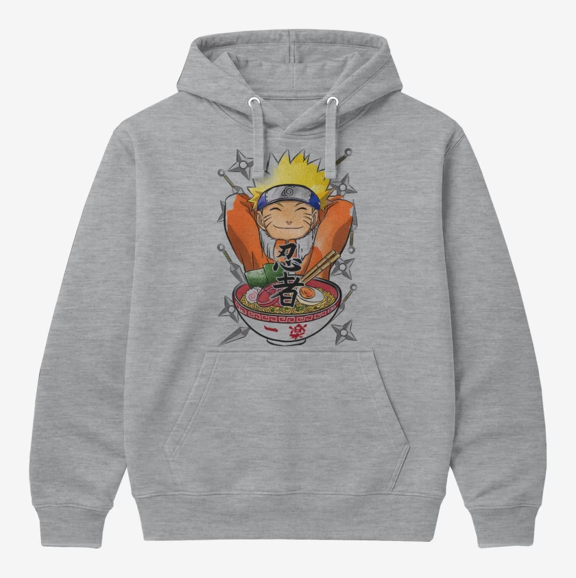 Polerón Canguro Gris Melange de Naruto ramen