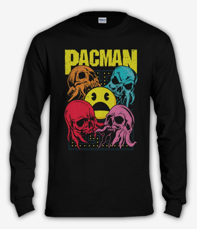 Polera manga larga Negro de Pacman Skull
