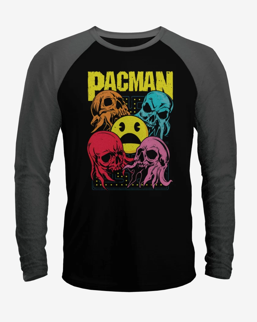 Polera Raglan Negro / Negro Heather de Pacman Skull