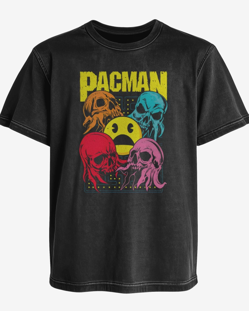 Polera desgastada Negro de Pacman Skull