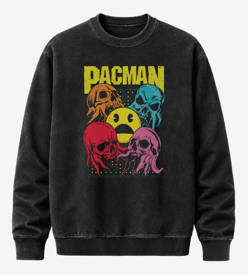 Poleron Polo Acid Wash Negro de Pacman Skull