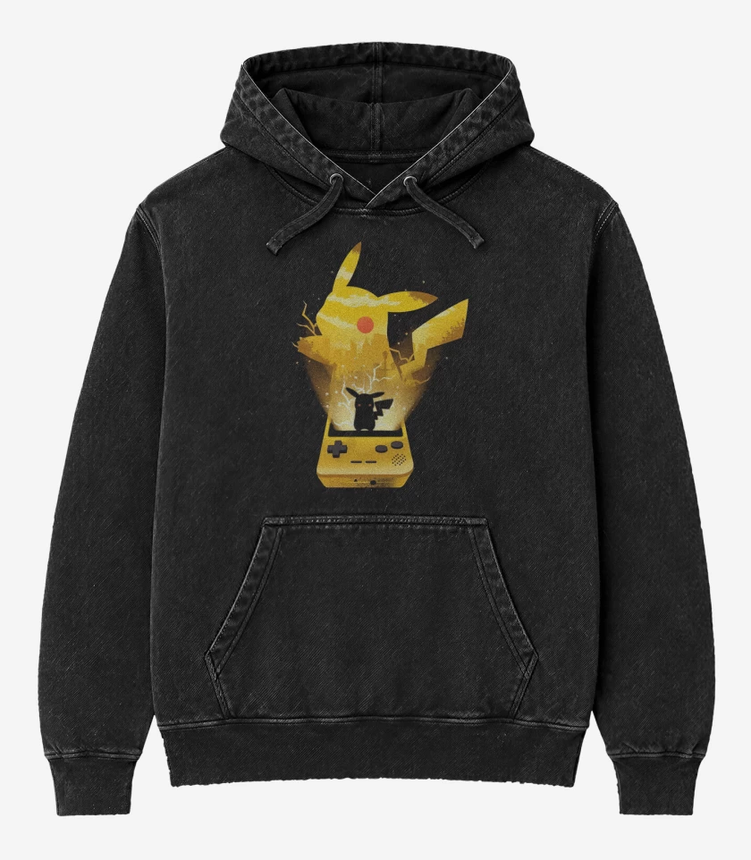 Poleron Canguro Acid Wash Negro de Pikaboy
