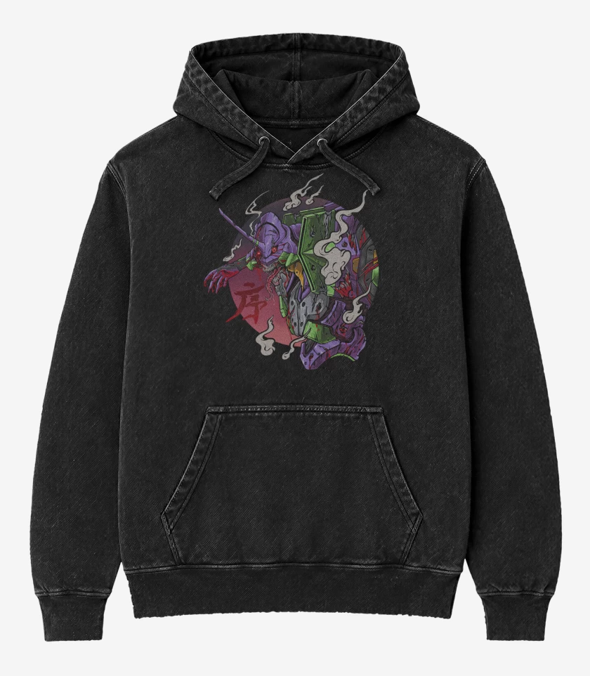 Poleron Canguro Acid Wash Negro de Eva 001 Berserk