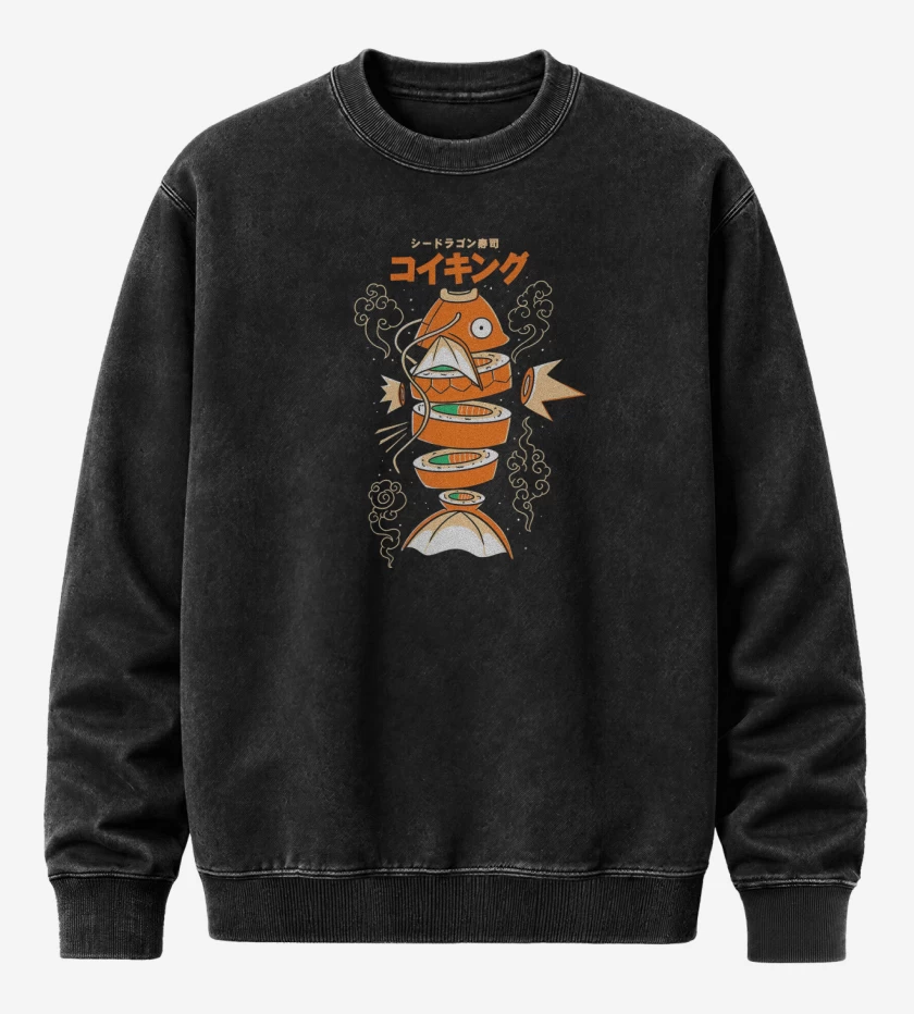 Poleron Polo Acid Wash Negro de Sushi-Karp