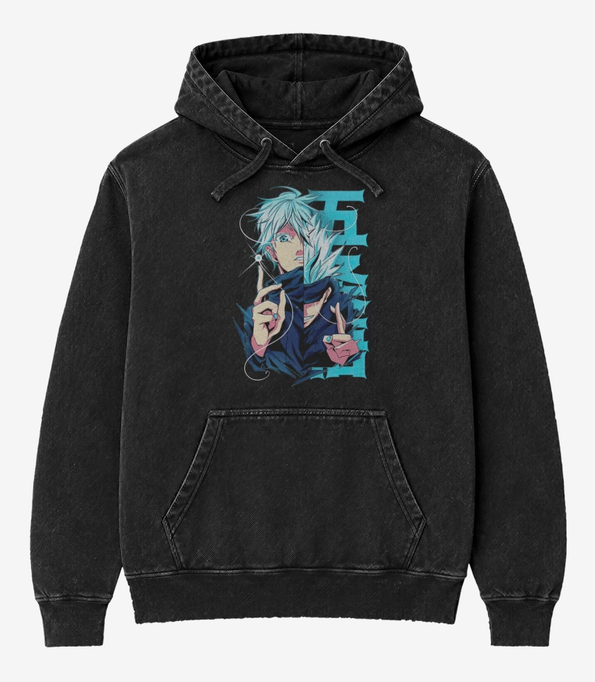 Poleron Canguro Acid Wash Negro de Gojo Satoru