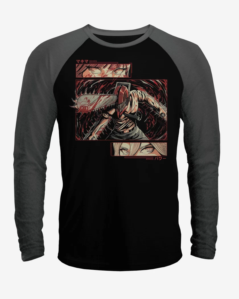 Polera Raglan Negro / Negro Heather de Chainsaw Man