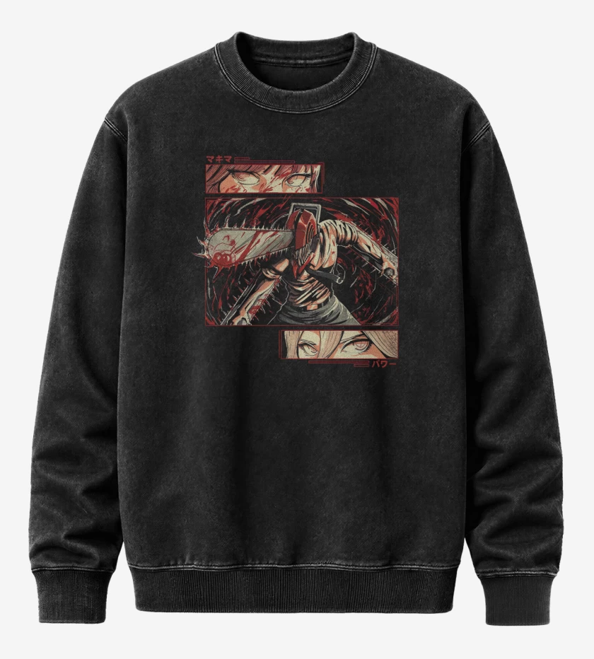 Poleron Polo Acid Wash Negro de Chainsaw Man