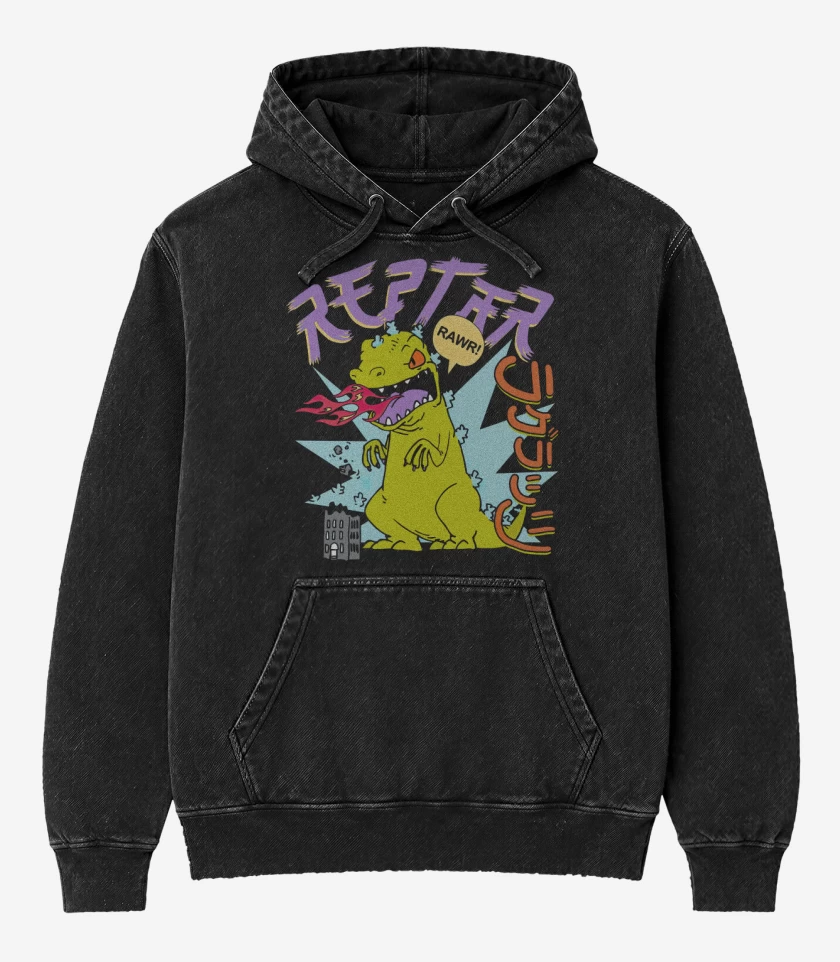Poleron Canguro Acid Wash Negro de Reptar