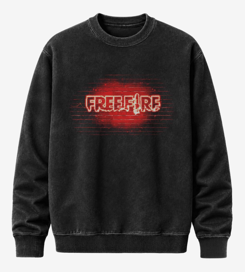 Poleron Polo Acid Wash Negro de Free fire neon rojo