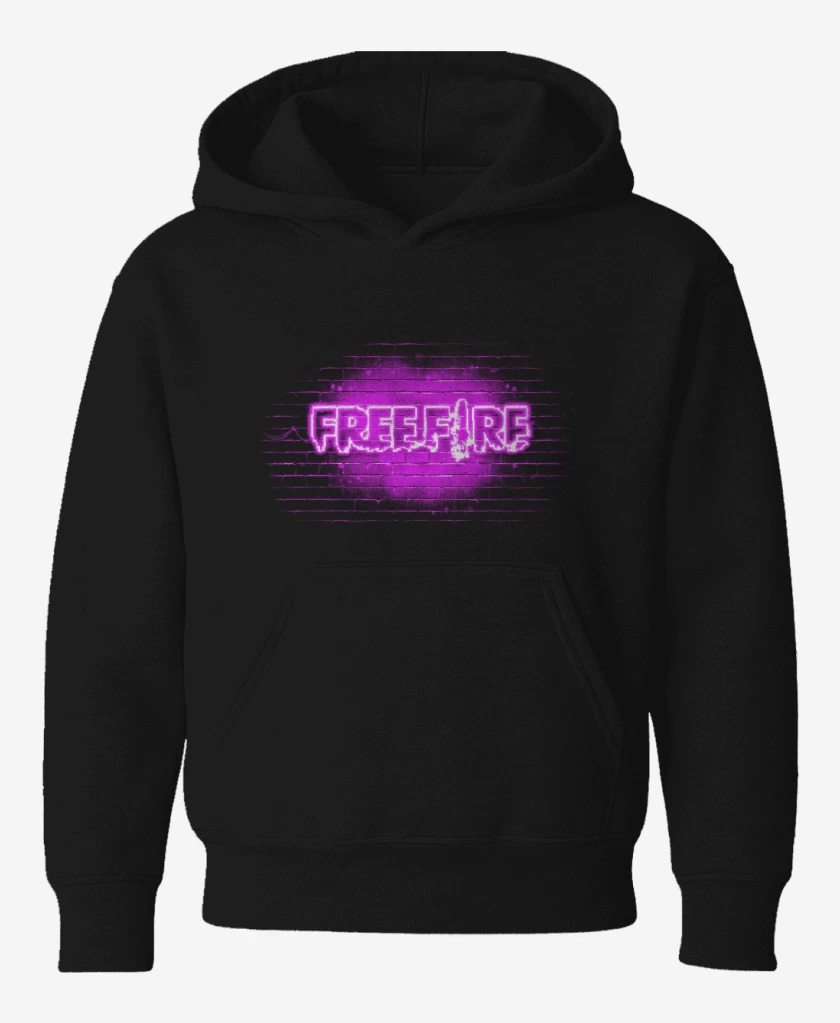 Poleron de niño Negro de Free fire neon morado