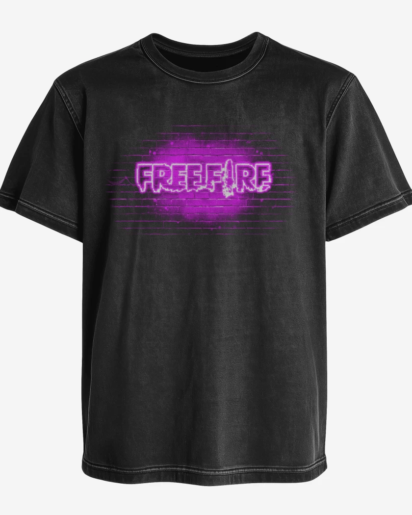 Polera desgastada Free fire neon morado