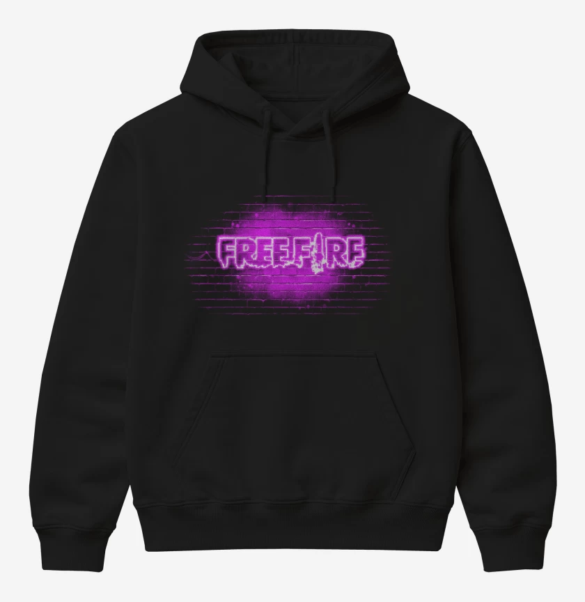 Poleron Canguro básico Negro de Free fire neon morado