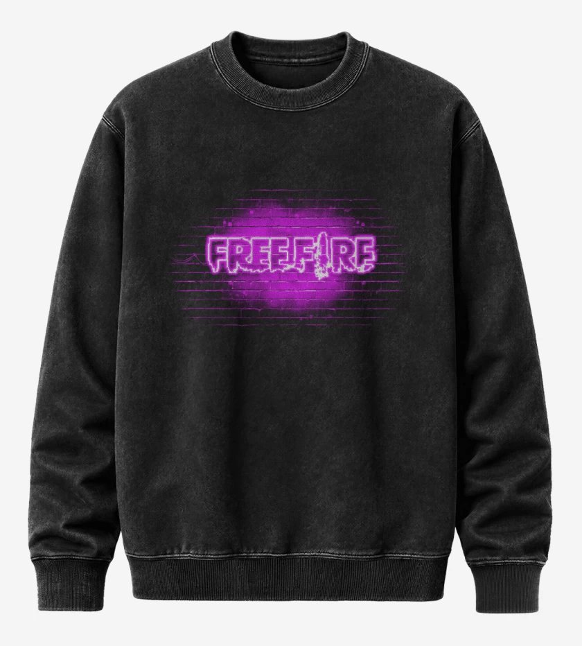 Poleron Polo Acid Wash Negro de Free fire neon morado