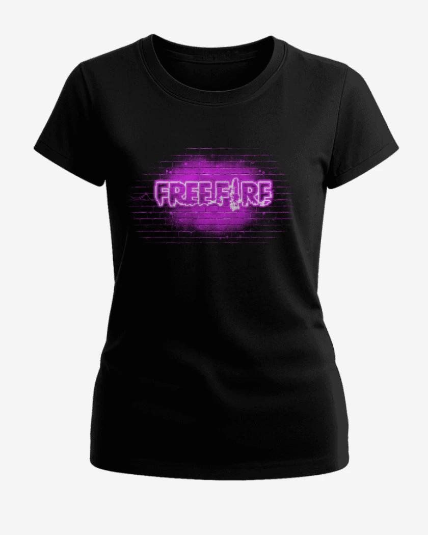 Polera de Mujer Negro de Free fire neon morado