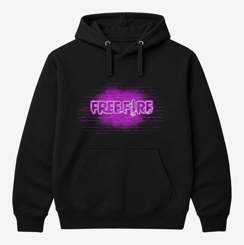 Polerón Canguro Negro de Free fire neon morado