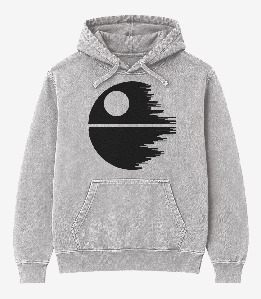 Poleron Canguro Acid Wash Gris Melange de Estrella de la muerte