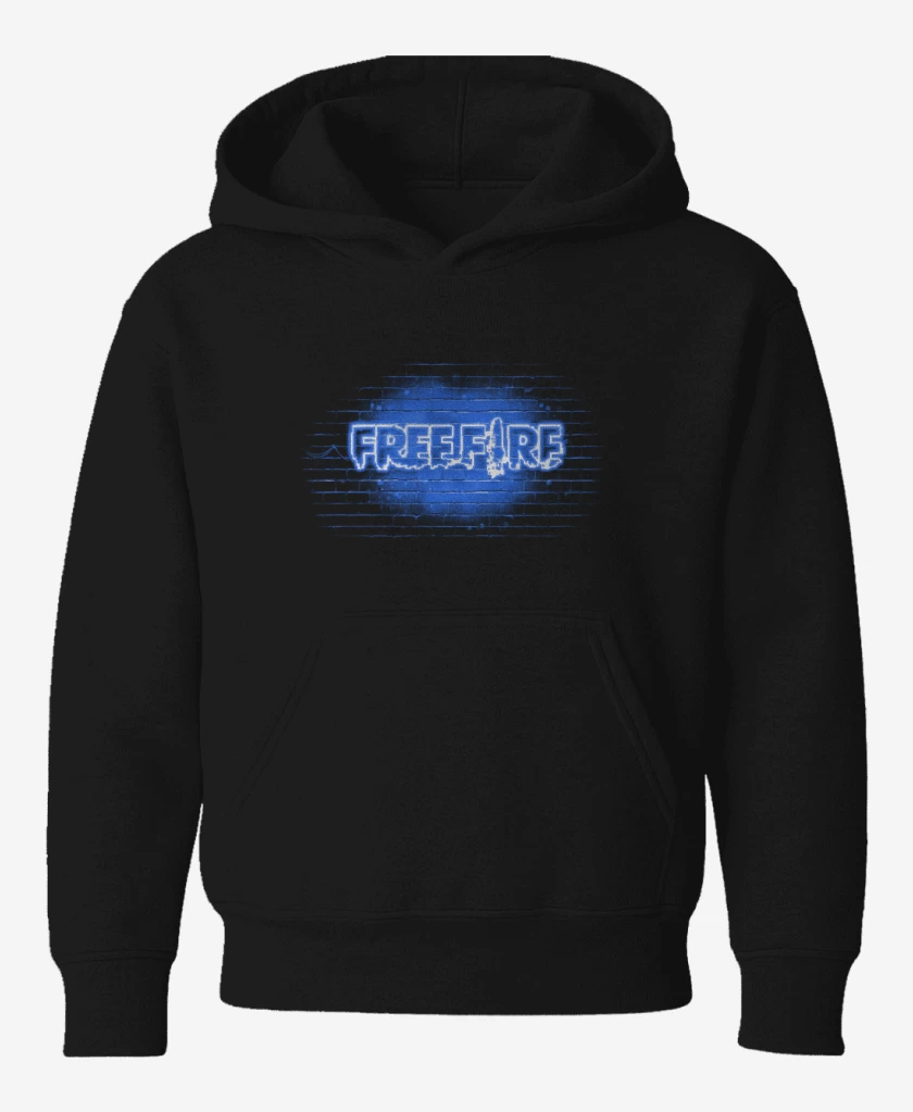 Poleron de niño Negro de Free fire neon azul