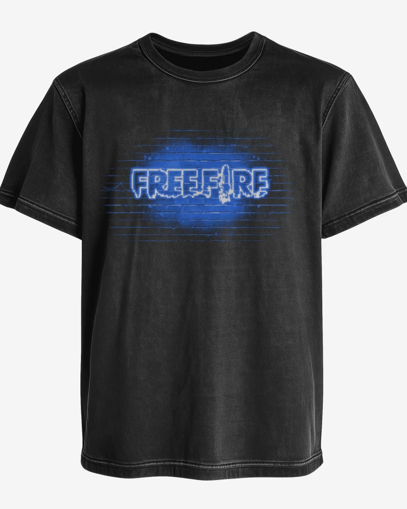 Polera desgastada Free fire neon azul