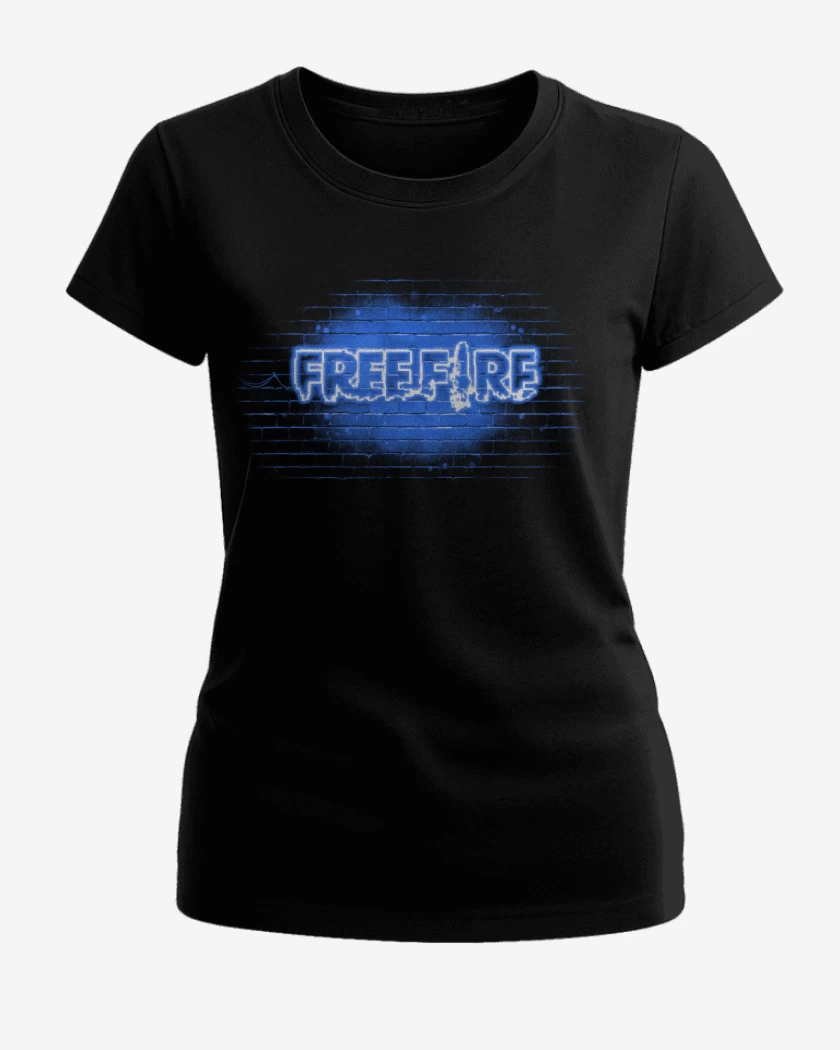 Polera de Mujer Negro de Free fire neon azul