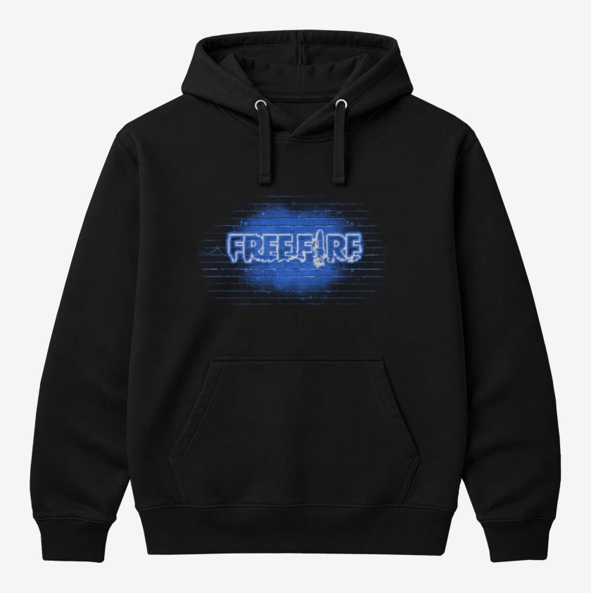 Polerón Canguro Negro de Free fire neon azul
