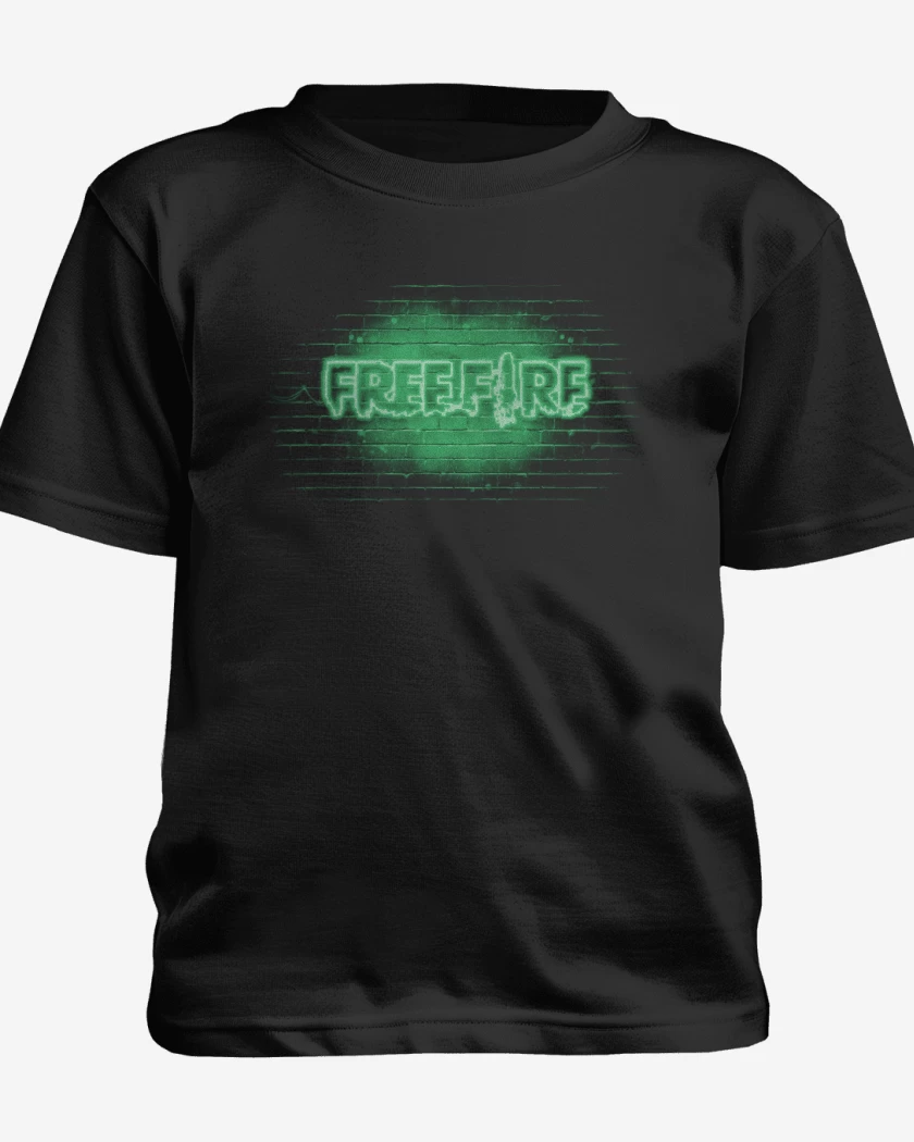 Polera de niño Negro de Free fire neon verde