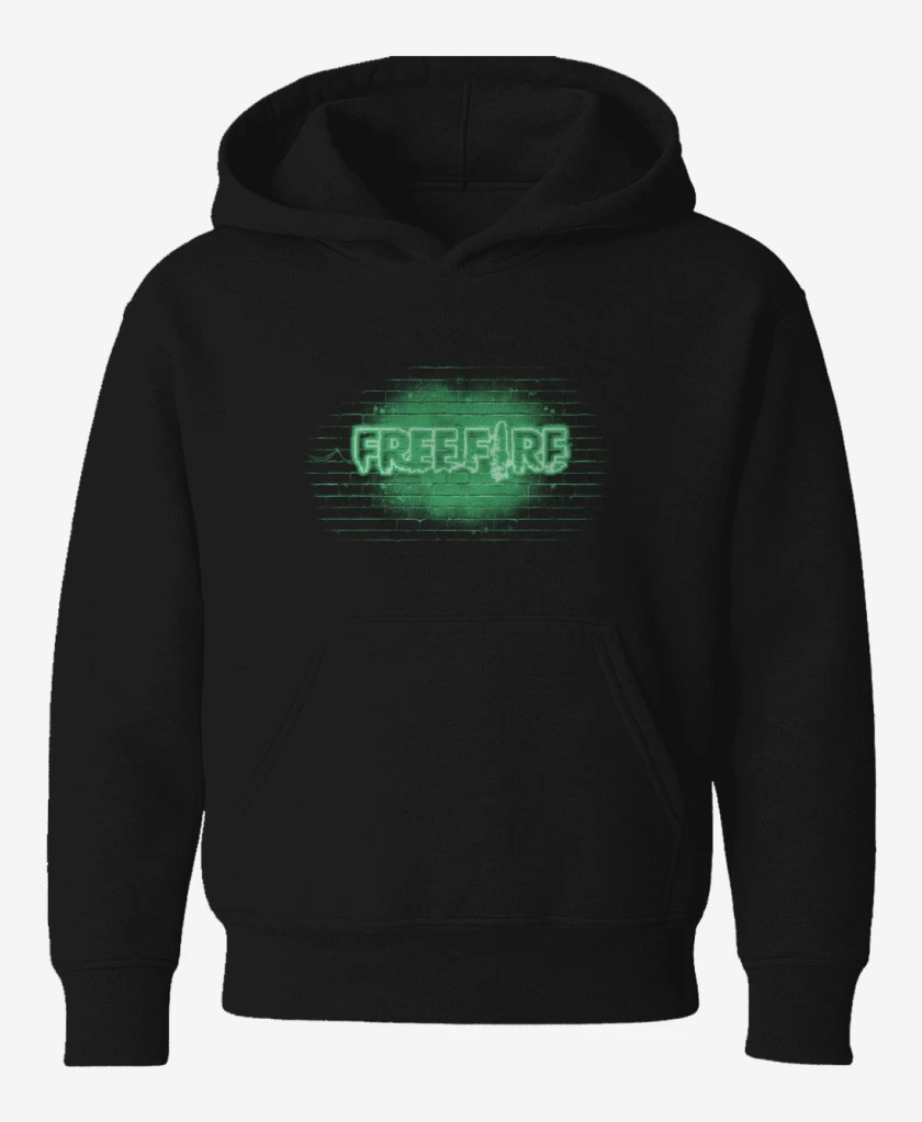 Poleron de niño Negro de Free fire neon verde